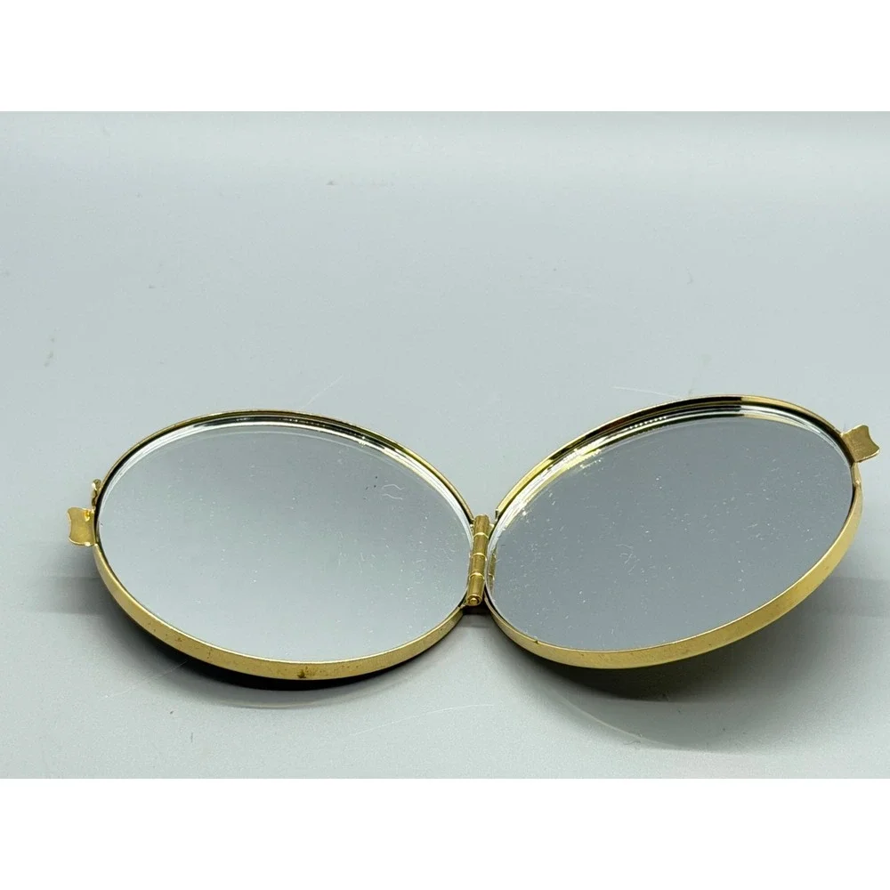 Japanese Enamel Geisha Compact Mirror Gold Tone Enamel Vanity Purse Compact